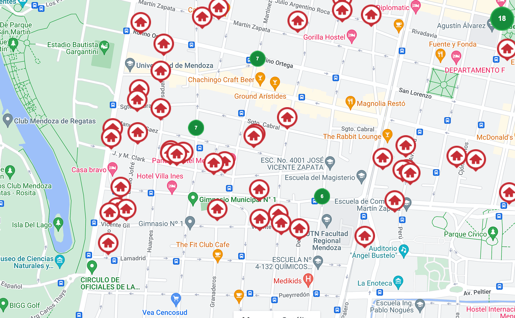 Mapa de casas a la venta en la Ciudad de Mendoza Argentina.