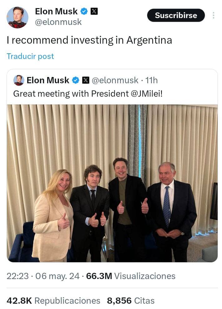 Elon Musk recomienda invertir en Argentina desde su cuenta de X.