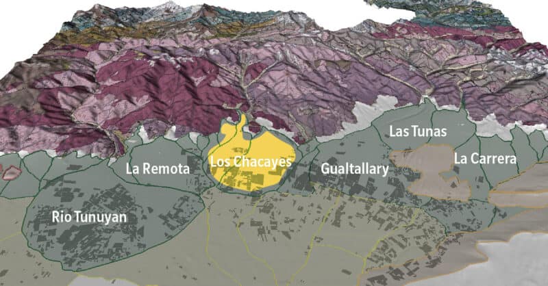 Ubicación de Los Chacayes Valle de Uco Mendoza Argentina. Mapa